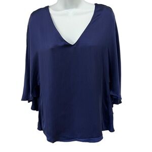 Soft surroundings midnight blue 100% silk flows layered top size extra small